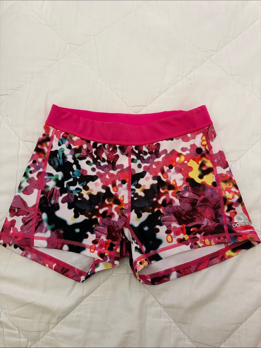 Adidas Pink Multicolor Printed Athletic Shorts
